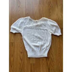 90's White Knit Short Sleeve Cotton Sweater - Size Extra Small